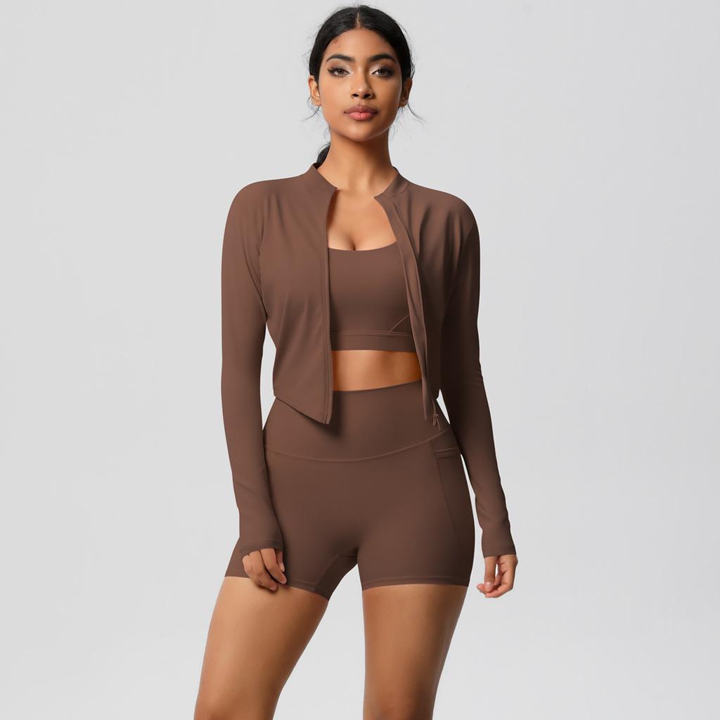 Костюм для йоги с высокой талией, матовый облегающий с карманом, быстросохнущий комплект из трех предметов для упражнений с ощущением облака, набор для бега и фитнеса для активного отдыха, женский