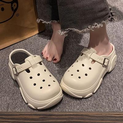 Женские дырочки, тапочки на толстой подошве, домашние нескользящие сандалии на толстом высоком каблуке, летние тапочки, пляжные сандалии для улицы