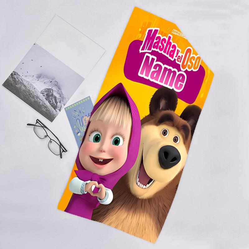 1pc Masha and the Bear2 Beach Towel with Custom Name, Beach/Swimming/Bath/Picnic/Camping Towel, Suitable for Seaside Beaches