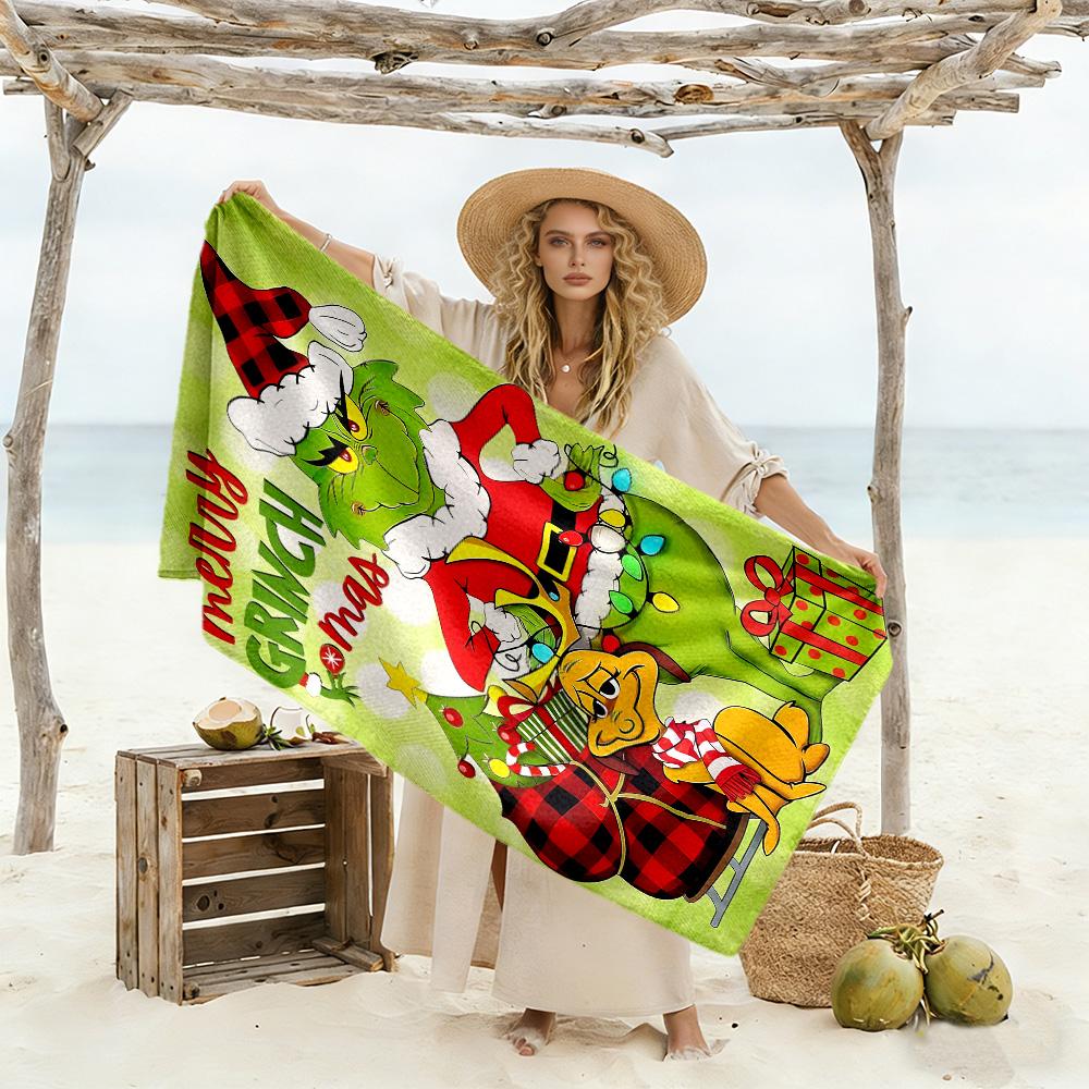 Grinch Christmas Celebration cozy beach towel lightweight for Outdoor Daily Use Bath Accessory Perfect Gift for Friends & Family