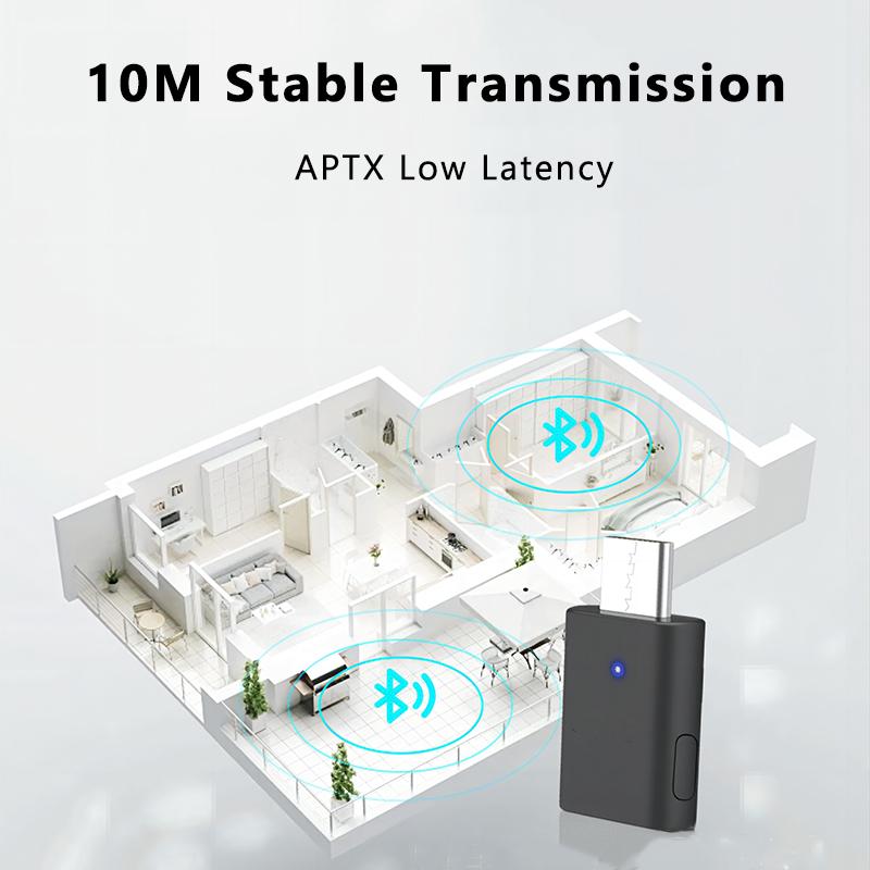 VAORLO Передатчик APTX Type-C для мобильных телефонов PS5 Nintendo с низкой задержкой HD-передачи, поддержка «один на два» с микрофоном, Plug and Play