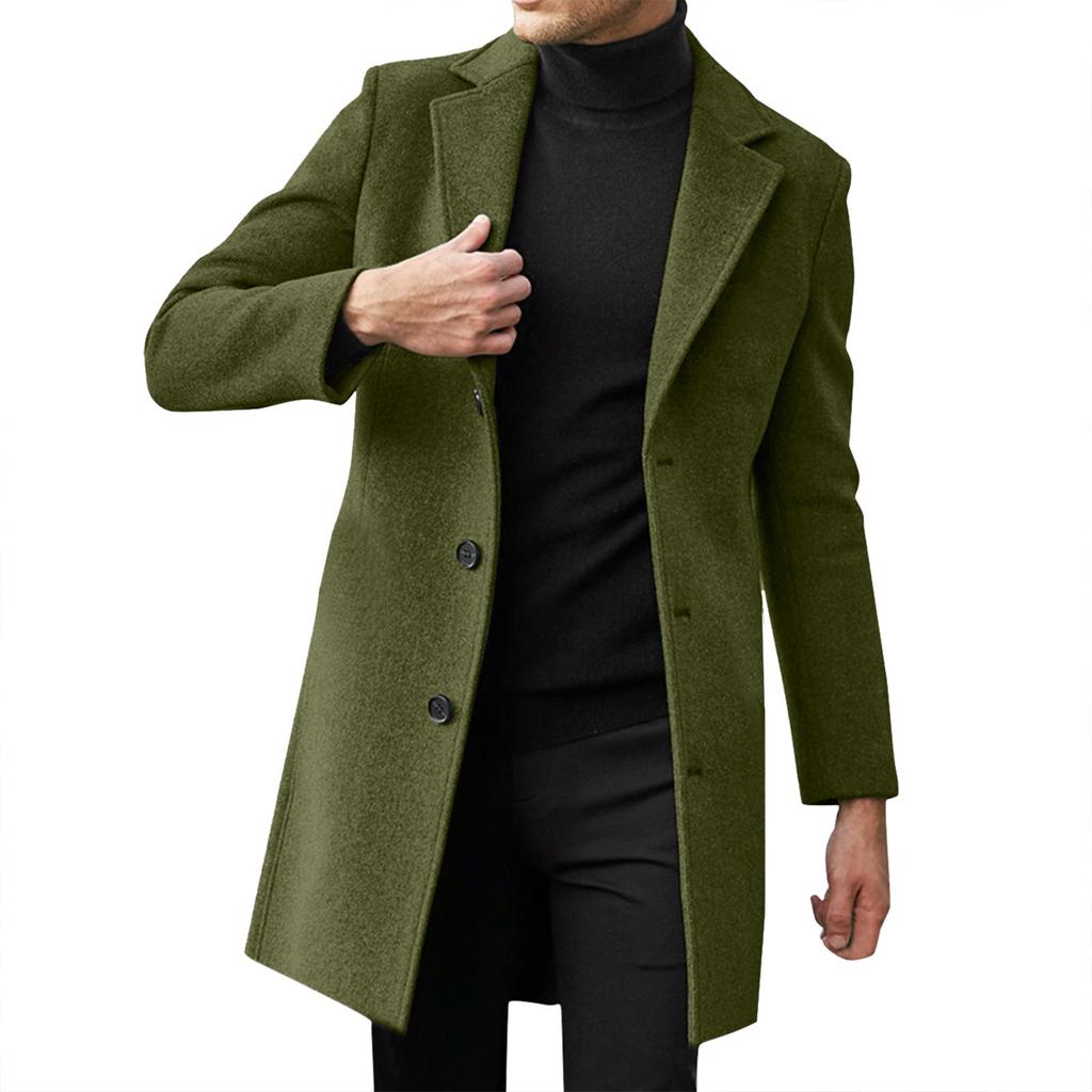 Men's Single Breasted Lapel Coat Long Sleeve Solid British Style Single Breasted Coat
