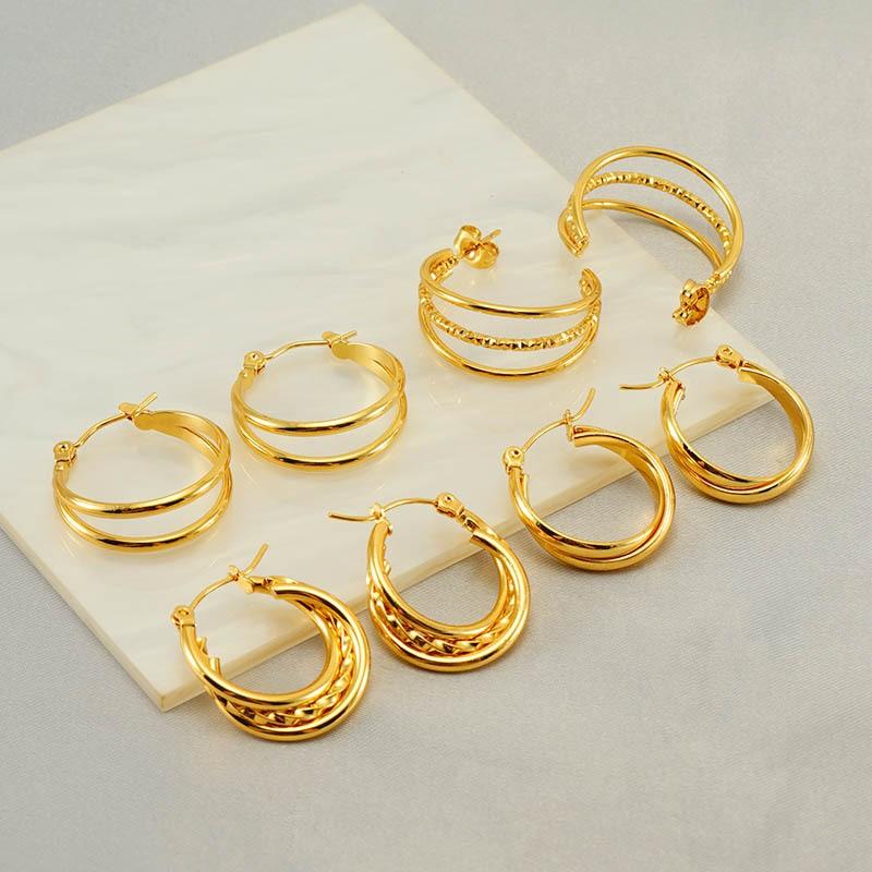Stainless Steel Multi Layer Twist Hoop Earrings For Women Personality Minimalism Earrings Jewelry Accessory