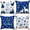 New Blue Deer Christmas Pillowcase Linen Printed Pillowcase Festive Indoor Sofa Decoration Cushion Cover