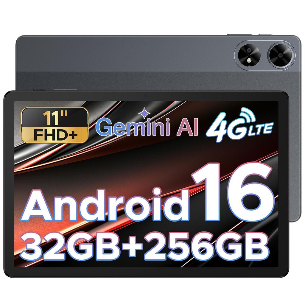 Doogee Планшет Tab G6+ 11 дюймов Android 16, 32 ГБ ОЗУ + 256 ГБ ПЗУ (TF 2 ТБ), 13-мегапиксельная камера, Планшеты со слотом для SIM-карты