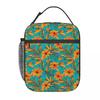 Lunch Bag Tropical Floral Portable Insulated Lunch Box For Child Orange Flowers Picnic Cooler Bag Casual Oxford Tote Food Bags