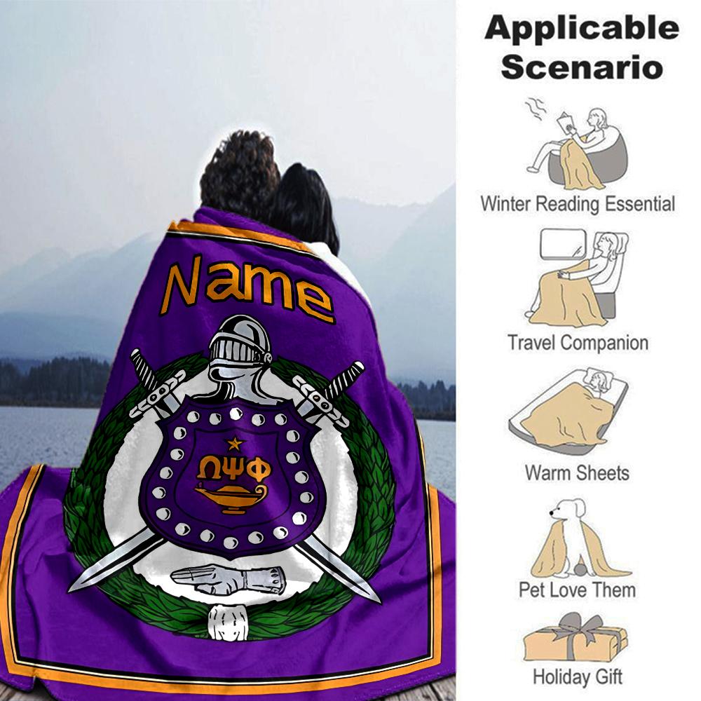 Customiz Name Personality Omega Psi Phi Blanket Soft &Warm Sofa Office Bed Travel Lunch Break Blanket, Gift Suitable All Seasons