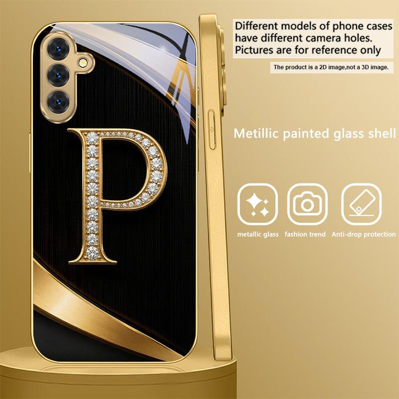 Изысканные буквы ' P H ' Для Samsung Galaxy S26 S20 FE S21 Ultra S23 Plus S24 Ultra S25 S21+ S22Plus S26 Золотой стеклянный чехол для телефона