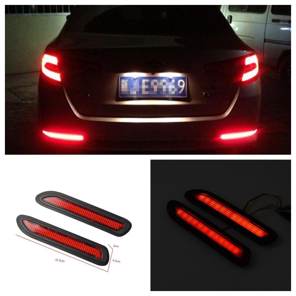 2 Pcs Red Lens LED Taillight Car Rear Bumper Reflector Brake Lights Universal