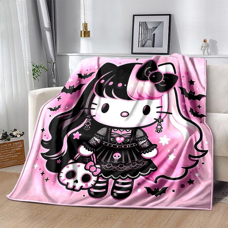1pc Hello Kitty Gothic Halloween Blanket, Home Decorative Throw Blanket, All Seasons Use, Living Room, Travel, Camping, Car Blankets, Beach, Office Na