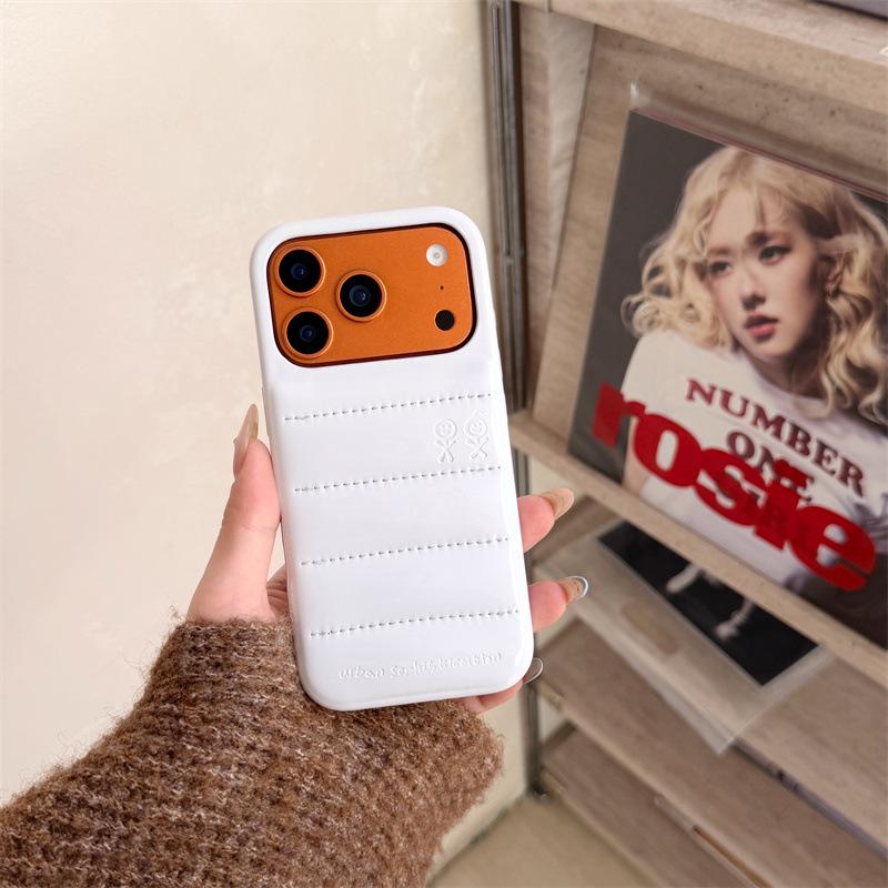 Однотонная кожаная пуховая куртка Противоударный чехол для телефона для iPhone 14/13/Apple 17/16/15 Pro Max