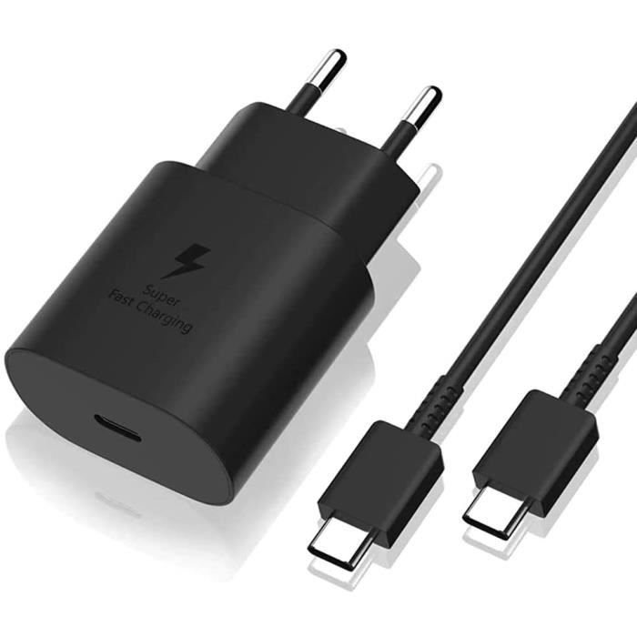 25W Fast Charger - Samsung - Compatible S21/S20 - USB-C - 1m Cable - Black
