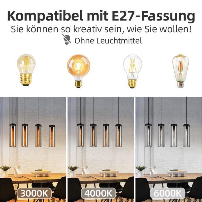 Lampe à suspension - NETTLIFE - 1 flamme E27 - Noir mat - Métal - Hauteur 120 cm