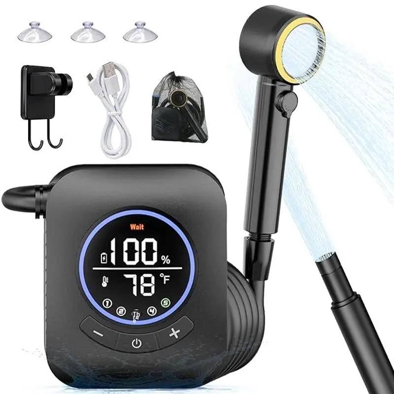 8000mAh IPX8 Waterproof Electric Rechargeable Shower Pump with Display 5 Spray Modes Portable Shower for Camping Outdoor Bathing