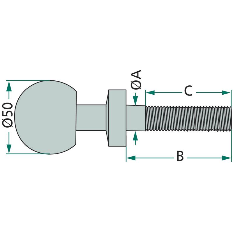 Trailer hitch ball pin, screwed thread 1 1/4"" ball diameter 50mm