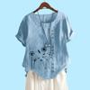Women Fashion Short Sleeve Top Laides Cotton Linen Blouse Summer&fall Fashion Flower Print Loose T-shirt