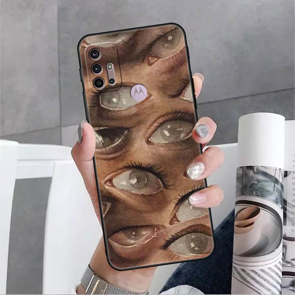 Чехол со смайликом со страшным лицом и глазами для Motorola G30 G60 G22 G9 Play G82 G52 G8 G9 G50 One Fusion Edge 20, черные мягкие чехлы для телефона