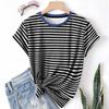 Striped Casual Sports Women's T-shirt Summer Round Neck Short Sleeved Element Pattern Checkered Loose Fit T-shirts