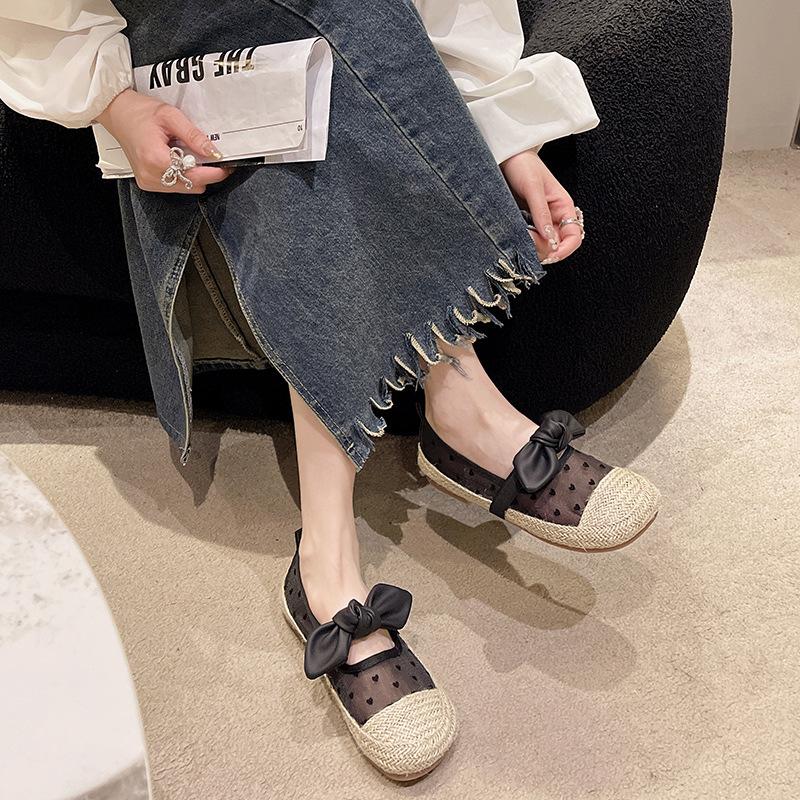 Корейская версия Wave Point Gauze Breathable Hollow Out Bowknot Platform Shoes 2024 New Casual Fishman's Shoes Female Summertime