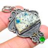 Natural K2 Blue Azurite,Diopside Gemstone 925 Sterling Silver Pendant 2.40" Q1n34