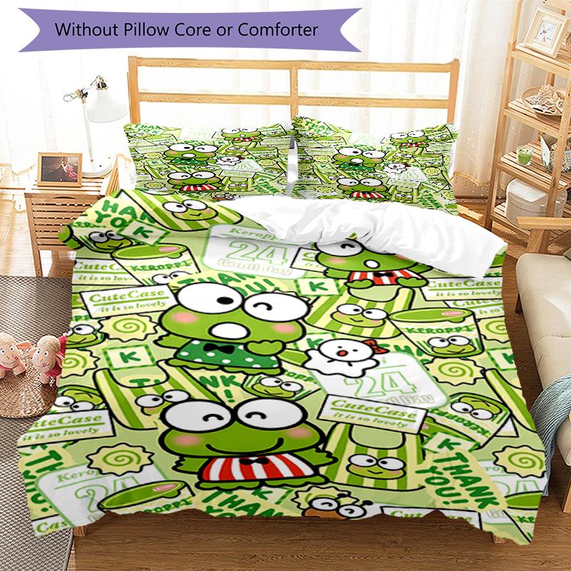 3pcs Sanrio7 Design Cover Set - HD Printed Bedding with 1 Cover and 2 Pillowcases - Perfect for Home and Dorm Decor