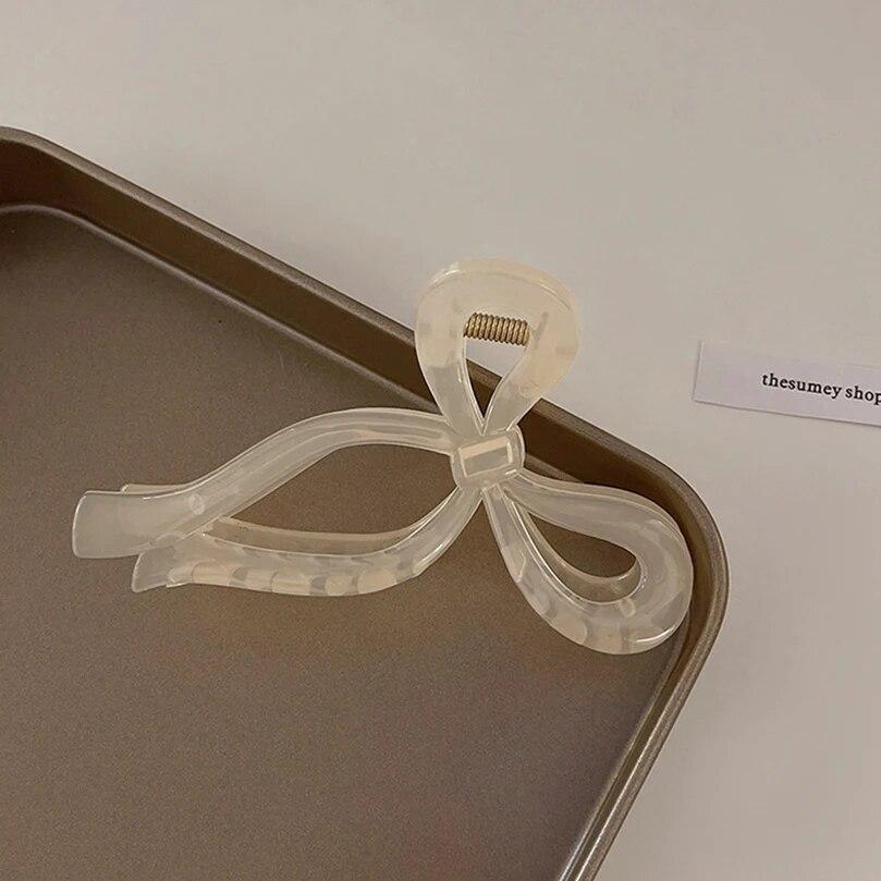 AWAYTR бант с хвостиком, большой коготь, аксессуары для волос в форме краба для женщин, однотонные акриловые заколки с бантом, заколки для волос, заколки для девочек