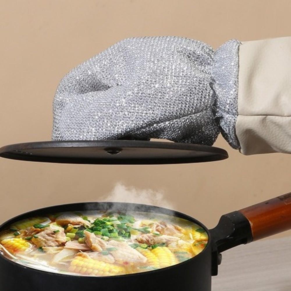 2 Pairs Extended Dish Washing Gloves Thickened Housekeeping Gloves Silver Wire Gloves Pot Scrubbing