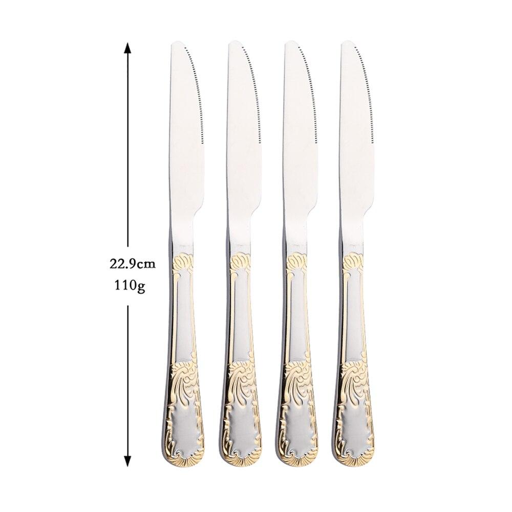 Винтажный западный золотой набор столовых приборов, набор обеденных ножей, золотая роскошная посуда, набор посуды с гравировкой