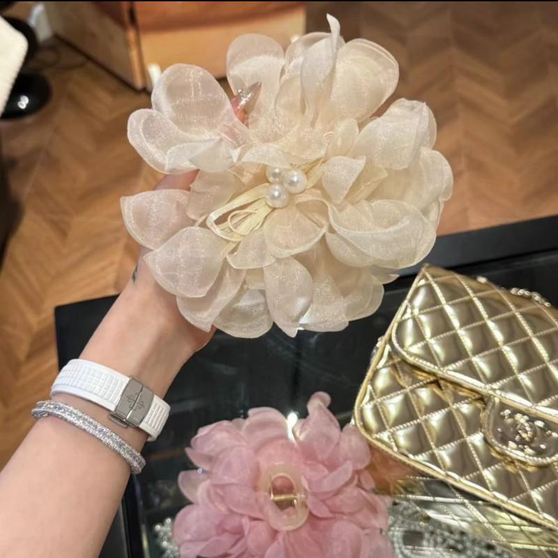 Large Tulle Bow With Pearls Hair Clip Buckle Hair Ornament White Sp