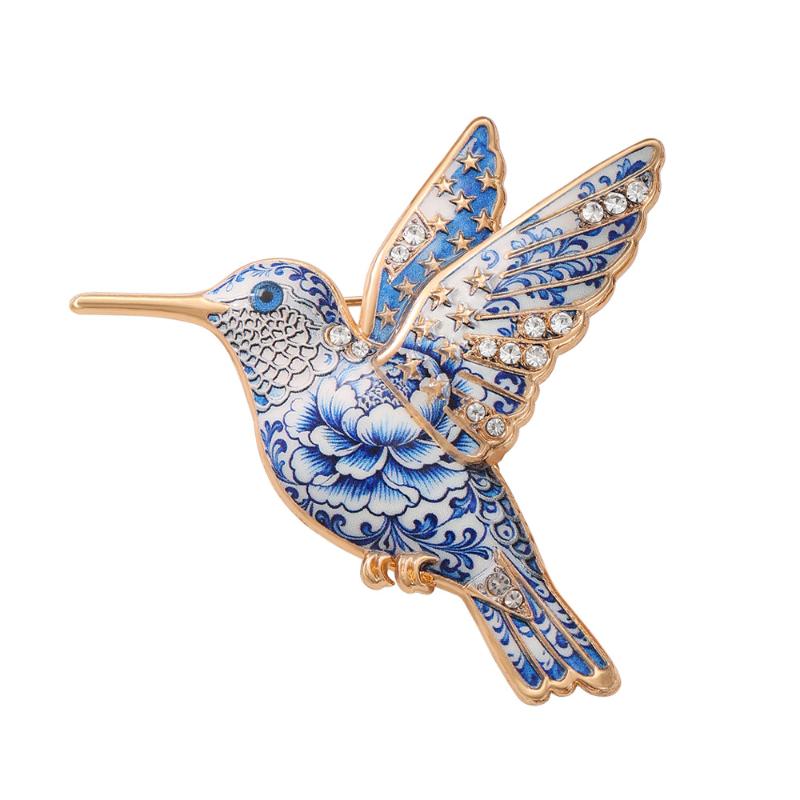 Vintage Chinese Blue White Porcelain Pattern Brooch Insect Plant Design for Collection Clothing Lapel Pin Gift