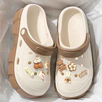 Милые дырчатые туфли женские летние мультяшные нескользящие с сумкой на платформе ЕВА пляжные для выхода DIY шлепанцы