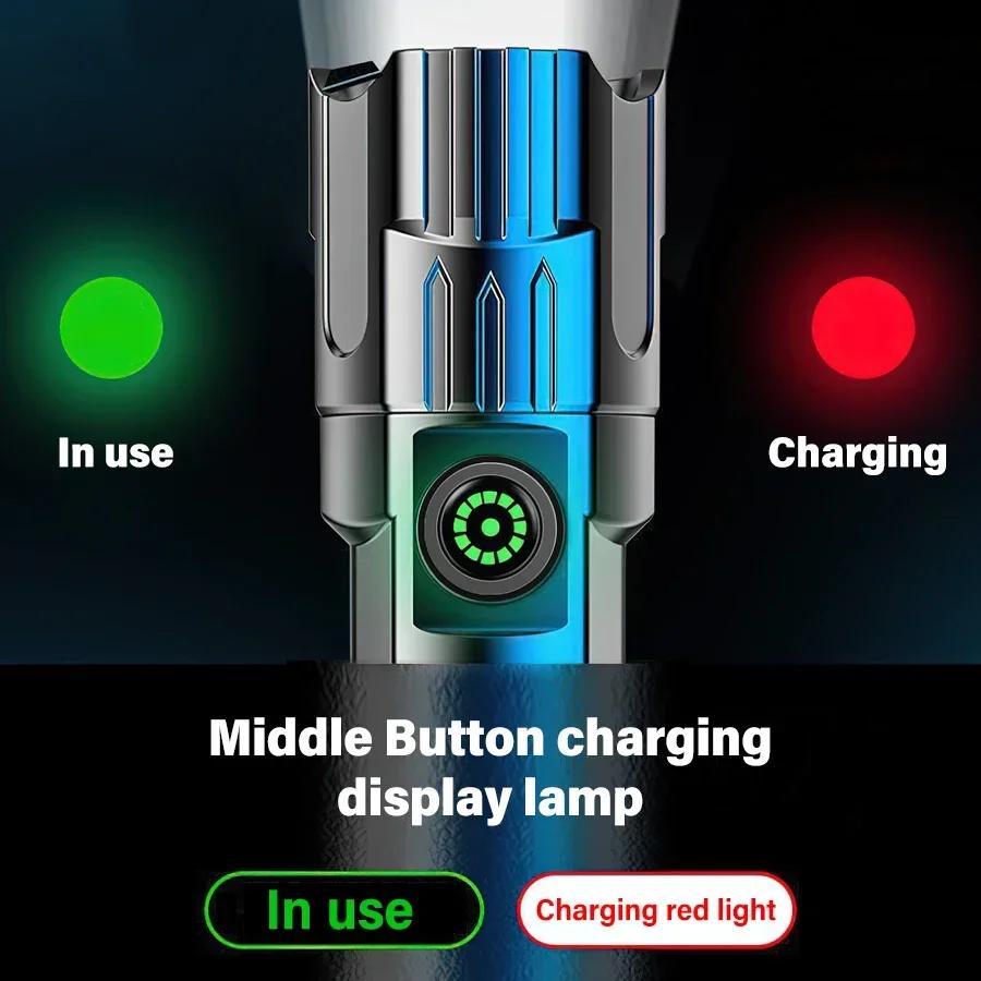 Суперяркий светодиодный фонарик USB Перезаряжаемые фонарики с тактическим зумом Мощный прожектор для кемпинга на открытом воздухе Рыбалки