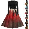 Women's Fashion Vintage Long Sleeve Round Neck Halloween Printed Party Gown Dress