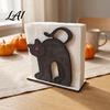 Halloween Themed Table Decor Wood Napkin Holder Vintage Rustic Dispenser Organizer Spooky Ghost Farmhouse Storage Black Cat Boo Tissue Stand