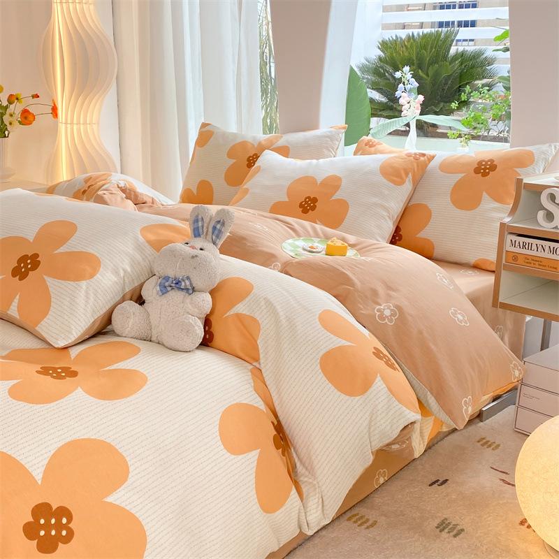 Комплект из четырех предметов из чистого хлопка, 60 штук, небольшой свежий комплект из трех предметов для спальни, осенне-зимний утолщенный пододеяльник, простыня