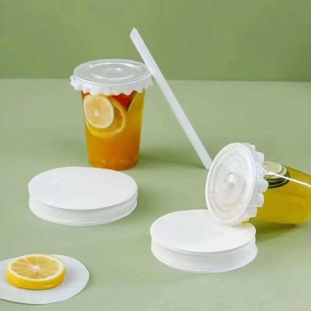 500 Pcs Anti Spill Drink Leak Proof Paper Disposable Cup Sealing Films Coffee Paper Lids  Beverage