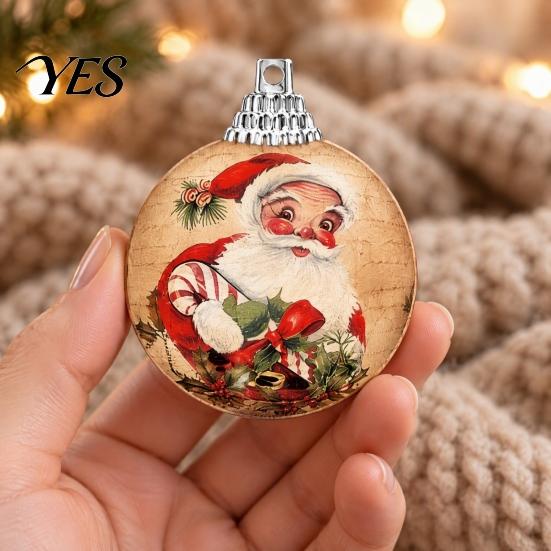 Fireplace Wall Hanging Ornaments Christmas Ball Ornaments, 2D Flat Rustic Wooden Pendants, Retro Indoor Holiday Window Decorations Santa Snowman Deer