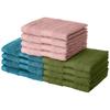 100% Cotton 12 Piece Towel Set, 500 GSM (Turquoise Blue, Olive Green and Baby Pink)