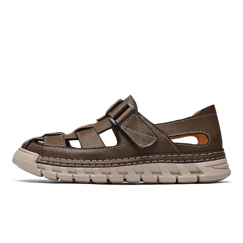 Versatile fashion classic trend low heel men's casual leather shoes sandals