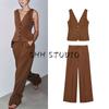 Single Breasted Minimalist All-Match V Neck Sleeveless Vest 3503586 Linen Blend Casual Pleated Pants 2734586