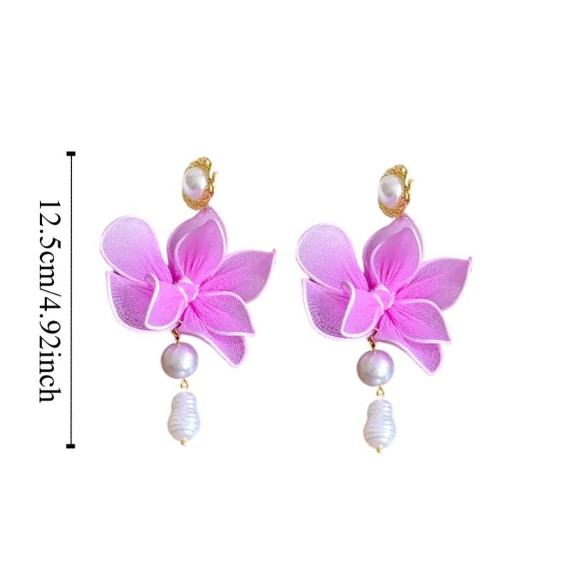 Sweet Beach Earrings Exaggerated Petals Stud Earrings Romantic Mesh Flower Dangle Earrings  Party