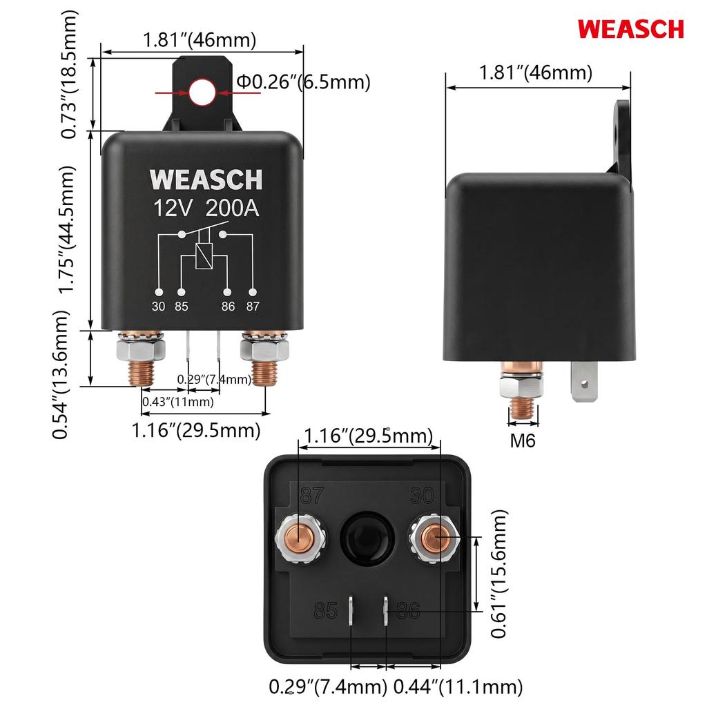 Реле стартера Weasch, 12 В 200 А, 4 контакта SPST, непрерывного действия