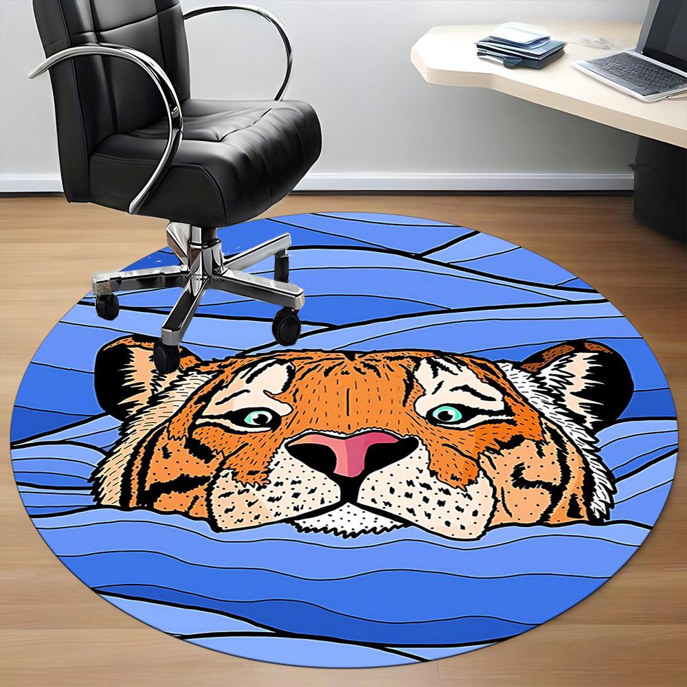 1pc Tiger Waves Office Round Area Rug, Indoor Mat Suitable For Office, Under Office Chairs Bedroom Living Room Home Decor, Room Deco