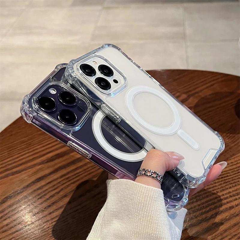 Shockproof Magnetic Clear Case For For Iphone 16 15 14 13 11 12 Pro Max 15 Plus Magsafe Wireless Charge Acrylic Transparent Cover