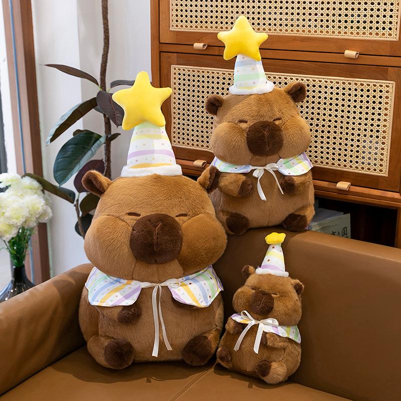 New Birthday Capybara Doll Star Birthday Hat Capybara Plush Toy Cute Rag Doll Ugly Cute Doll