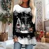 Plus Size Women Spring Christmas Snowman Printed Comfy Long Sleeve Round Collar T-shirt Casual Baggy Mid Length Tee Tops
