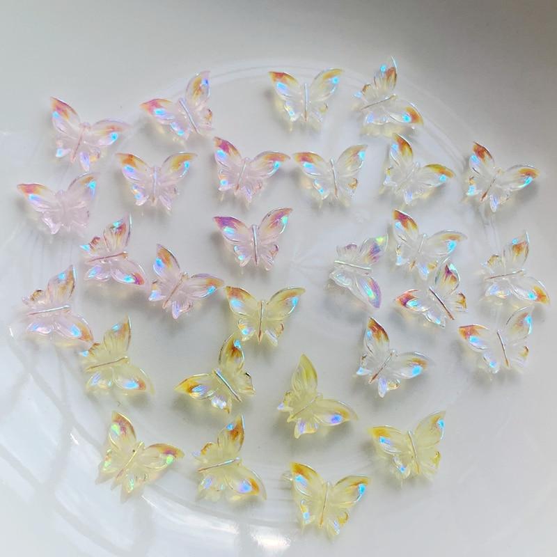 50 шт./лот AB цвет кристалл бабочка смола плоская задняя часть аксессуары для ногтей украшения для дизайна ногтей аксессуары с ювелирными изделиями «сделай сам»