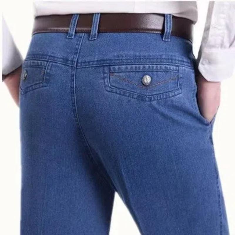 Winter Fashion Washed Distressed Jeans Men's Clothing Plus Fleece Thicken Loose Straight High Waist Baggy Elastic Casual Pants