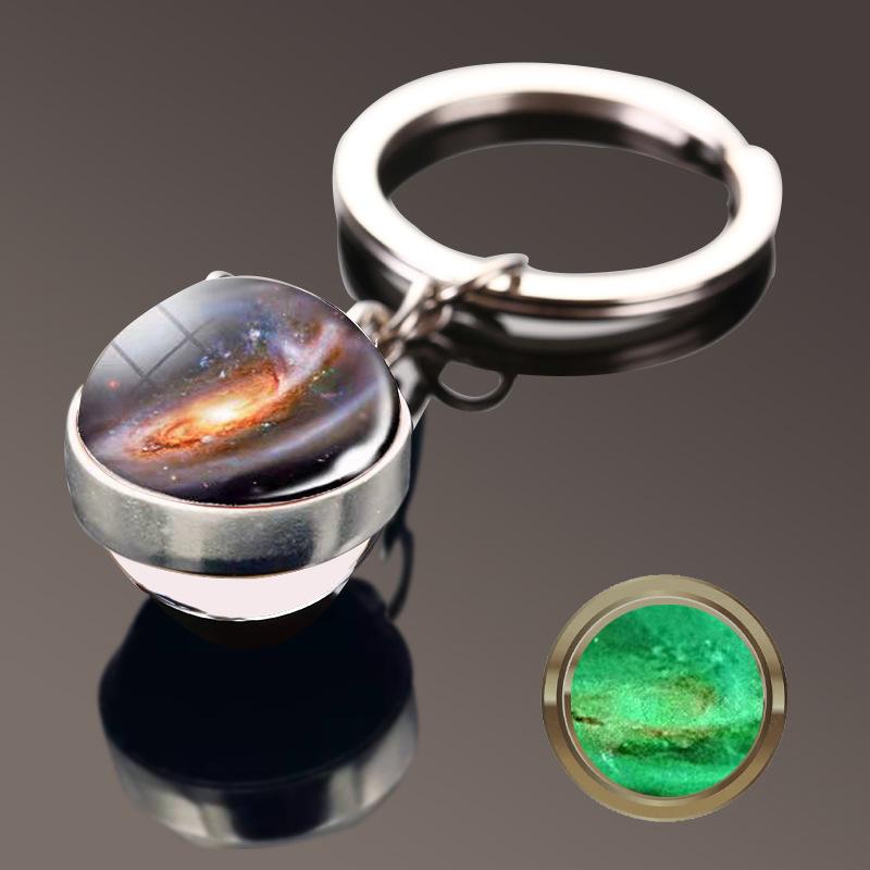 Solar System Galaxy Nebula Double Sided Glass Ball Keychain Moon Earth Mars Pendant Keychain