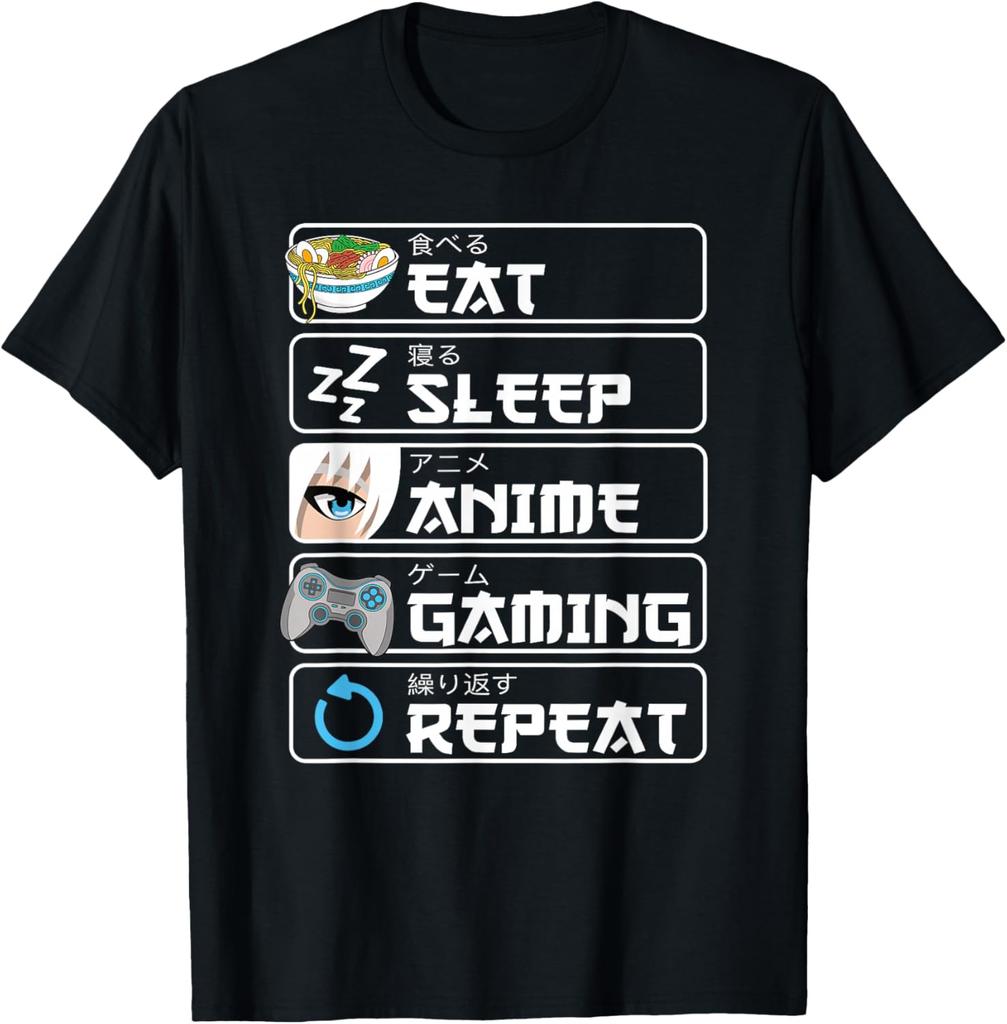 Eat Sleep Anime Gaming Repeat Manga Otaku Men Boys T-Shirt